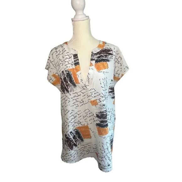 SHEIN V Neck Short Sleeve Top Brown Orange Size Large - Picture 1 of 6